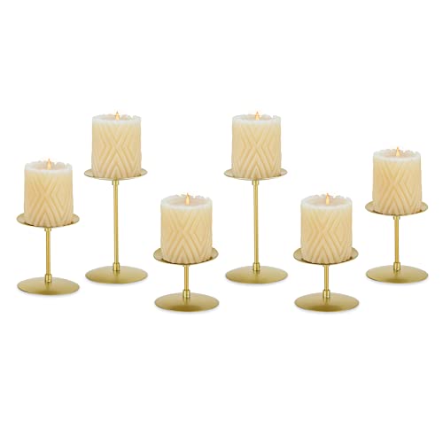 Nuptio Gold Kerzenständer Stumpenkerzen Kerzenhalter - 6 Stück Metall Stumpenkerzenhalter Kandelaber Minimalismus Eisenplatte für Mantel Hochzeit Party Event Dinning Tisch Tafel Tafelaufsatz von NUPTIO