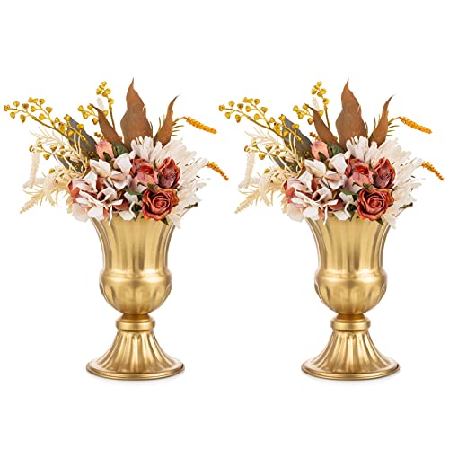 Nuptio Gold Vase für Hochzeit Mittelstücke - 2 Stück 23cm Höhe Metall Urne Vasen Elegant Blume Urnen Pflanzer für Tisch Kleine Blume Trompete Vase für Hochzeiten Geburtstag Partei Dekorationen von NUPTIO