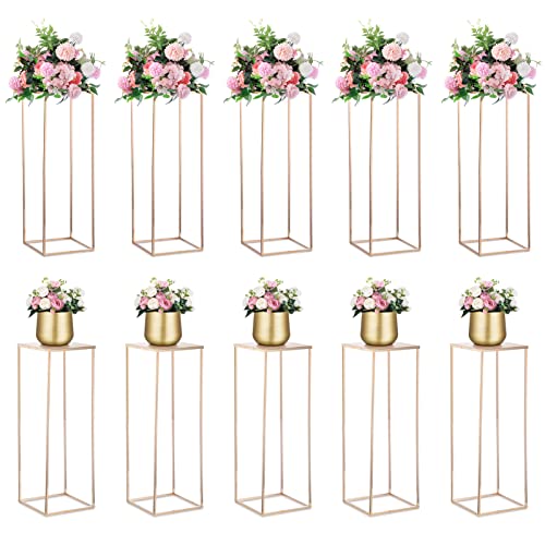 Nuptio Gold Vase für Hochzeit Tafelaufsätze - 10 Stück 80cm Hohe Metallblumenvasen Blumen Stehen für Partytische Dekorationen Hochzeiten Tafelaufsätze Tabelle Geometrische Spalte Display Stehen von NUPTIO