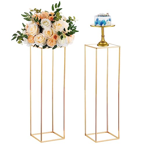 Nuptio Gold Vase für Hochzeit Tafelaufsätze - 2 Stück 100cm Hoch Goldene Tafelaufsätze für Tische Geometrische Blume Mitte Stücke Stehen Spalte Vasen für Hochzeiten Geburtstag Party Dekoration von NUPTIO