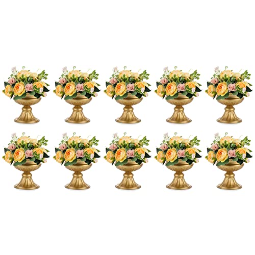 Nuptio Gold Vasen für Mittelstücke Hochzeit - 10 Stück 16.4cm Höhe Metall Urne Vase Elegante Bulk Hochzeit Mittelstücke für Tische Blume Trompete Vase Urnen für Geburtstagsparty Wohndekorationen von NUPTIO