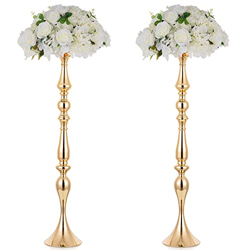 Nuptio Goldene Tafelaufsätze für Hochzeitstafeln 2 Stück 90cm Hohe Tafelaufsätze Vase Metall Blumenständer Kerzenhalter Ständer für Hochzeiten Geburtstagsfeiern Abendessen Straßenführung von NUPTIO