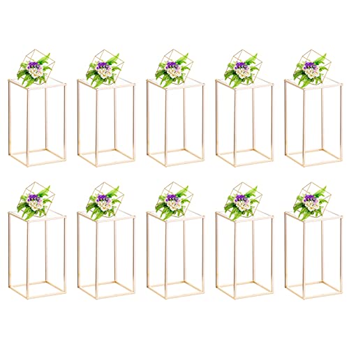 Nuptio Goldene Vasen für Hochzeit Tafelaufsätze mit Acrylplatte 10 Stück 40cm Hohe Blumenständer Metall Vasen Spalte Tafelaufsatz Steht Präsentationsständer für Hochzeiten Geburtstag Party von NUPTIO