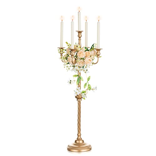 Nuptio Kandelaber Kerzenständer Gold: 88cm Kerzenständer 5 Armig für Weihnachten Tisch Mittelstück, Vintage Candleardra für Hochzeit Empfang Geburtstag Urlaub Party Mantel Ornamente von NUPTIO