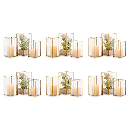 Nuptio Kerzenständer Glas Windlicht: 18 Stücke Groß Kerzenhalter Stumpenkerzen, Dekorative Laternen Set Outdoor für Hochzeit Weihnachten Halloween Wohnzimmer Tischplatte Kamin Gehärtetes Glas von NUPTIO