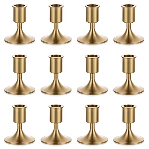 Nuptio Stabkerzenhalter Kerzenständer Gold: Packung mit 12 Kerzenhalter Stabkerzen Advent Tischkerzenhalter Hochzeit Weihnachten Thanksgiving Weihnachten Abendessen Advent Mantel Fenster Anzeige von NUPTIO