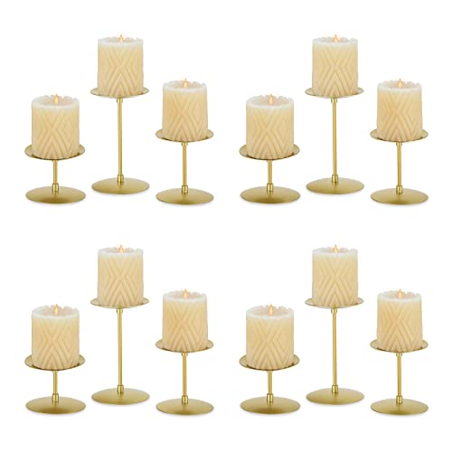 Nuptio Stumpenkerzenhalter Gold Kerzenständer Metall: 12 Stück Kerzenhalter Kandelaber Bulk Minimalismus Tablett Hauseinweihung Thanksgiving Baby Dusche Advent Party Geburtstag Halloween Weihnachten von NUPTIO