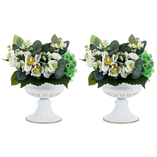 Nuptio Weiße Vase für Hochzeitsdekorationen - 2 Stück 16.4cm Höhe Metallblumen Trompetenvasen Mittelstücke für Hochzeitstische - Kleine Urne Pflanzer für Geburtstagsparty Wohnzimmerdekorationen von NUPTIO