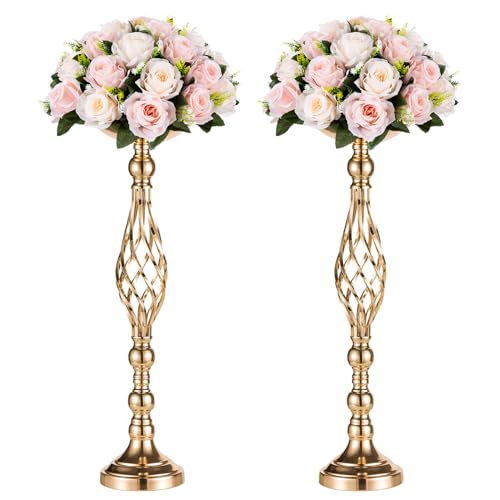 Vielseitiges Metall-Blumenarrangement-Ständer & Stumpenkerzenhalter-Set für Hochzeit, Party, Abendessen, Mittelstück, Event, Restaurant, Hotel-Dekoration (2 x L, Gold) von NUPTIO