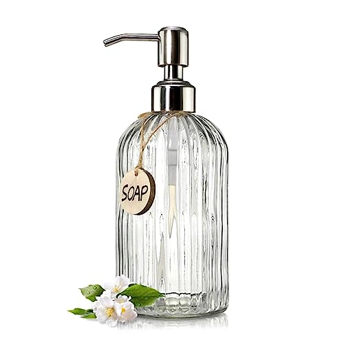 Fashion StripesClear Glass Nachfüllbarer Seifenspender Mit Edelstahlpumpe Für Badezimmer HändedesinfektionsmittelFlüssige Lotion Glas Seifenspender Küche Lotion Badezimmer Zubehör Moderne Küchen von NURCIX