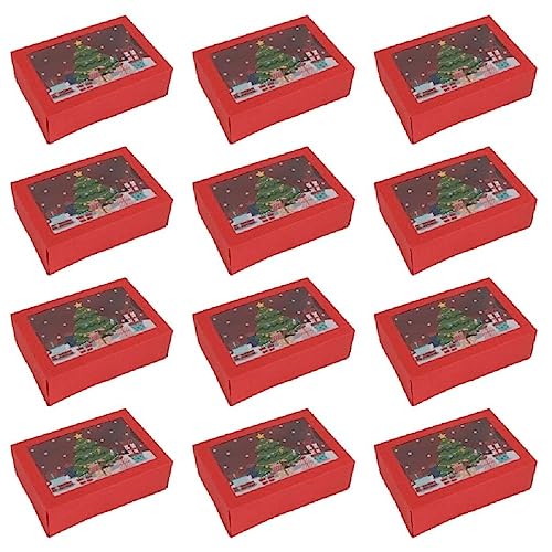 NURCIX 12 Stück Weihnachts Cartoon Plätzchenbox Lebensmittel Leckerei Behälter Urlaub Backen Gebäck Verpackungen Behälter Zum Verschenken Weihnachtsplätzchenbox Mit Fenster von NURCIX