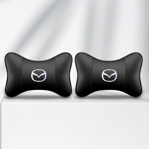 NURCIX 2pcs Leder Auto Kopfstuetze, Für Mazda 3 bk 6 gg gh gj cx3 cx5 cx30 cx7 cx8 cx9 mx5 rx8 skyactive Autositz schmerzlinderung Halswirbelsäule Komfortabel Atmungsaktiv Autositzzubehör,A/Black von NURCIX