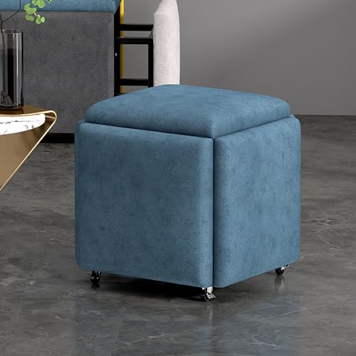 NURCIX Hocker Würfel, 5 in 1 Cube Sitz mit Schwenkrollen, stapelbar Sofa Stuhl Hocker, Nesting Ottoman Hocker, bewegliche Fußhocker, Rolling Stuhl für Schlafzimmer,Blue-35x35cm(14x14inch) von NURCIX