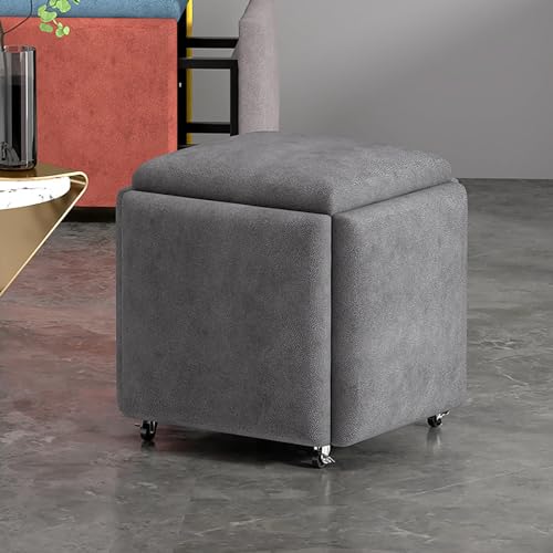 NURCIX Hocker Würfel, 5 in 1 Cube Sitz mit Schwenkrollen, stapelbar Sofa Stuhl Hocker, Nesting Ottoman Hocker, bewegliche Fußhocker, Rolling Stuhl für Schlafzimmer,DarkGray-35x35cm(14x14inch) von NURCIX