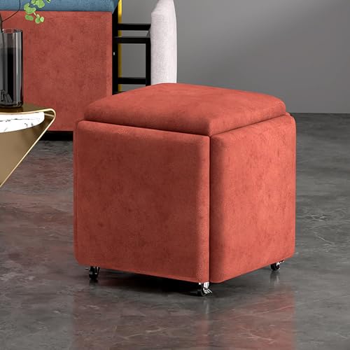 NURCIX Hocker Würfel, 5 in 1 Cube Sitz mit Schwenkrollen, stapelbar Sofa Stuhl Hocker, Nesting Ottoman Hocker, bewegliche Fußhocker, Rolling Stuhl für Schlafzimmer,Orange-35x35cm(14x14inch) von NURCIX