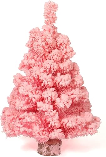 NURCIX Künstlicher Weihnachtsbaum Rosa Tabletop Weihnachtsbaum mit Schnee beflockt Mini Xmas Tannenbaum mit Holzständer für Dekoration Weihnachten Party Geschenke,Pink-45cm(19)" von NURCIX