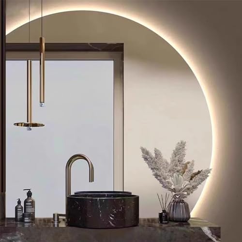 NURCIX Rahmenloser Beschlagfrei Badezimmerspiegel 90x90cm, Halbrunder LED Badspiegel Intelligent mit Touch-Schalter, Dimmbar Schminkspiegel for Schlafzimmer Eingangsbereich (Color : Left Under Cut, von NURCIX