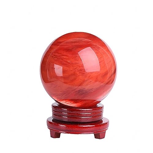 NURCIX Rote Kugel mit Ständer, Multisize Naturkristall Rubinkugel Kugel Schmelzender Quarzkristall Edelstein für Meditation Healing Feng Shui Divination Home Decoration,Red-90mm=3.54in von NURCIX