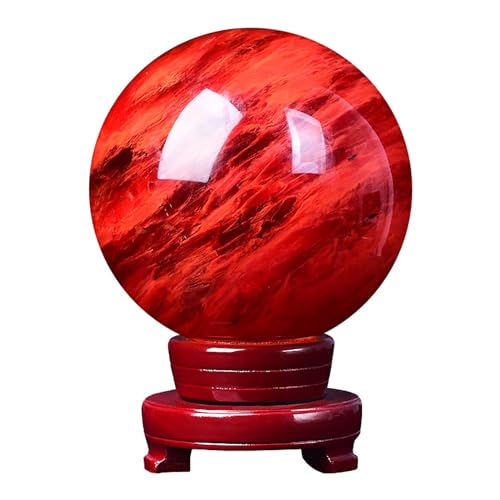 NURCIX Rote Obsidian Kugel mit Ständer, Naturkristall Rubinkugel Kugel Schmelzender Quarzkristall Edelstein für Meditation Heilung Feng Shui Divination Sphere Home,Red-Diameter100mm=3.93inch von NURCIX