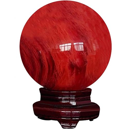 NURCIX Rote Obsidian-Kugel mit Ständer – natürlicher schmelzender Quarzkristall zur Heilung, dekorative Glaskugel-Skulptur-Figur für Fengshui-Wahrsagungsfotografie,Red-Diameter150mm=5.9'' von NURCIX