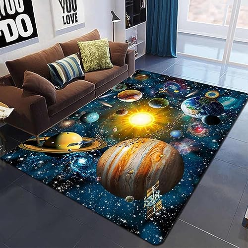 Weltraum-Teppich für Jungen Zimmer, Universum Planet große Fläche Teppich für Jungen Mädchen Schlafzimmer, Outer Space Planet Teppich Galaxy Planet Nebula Erde,E-140x200cm(55x79inch) von NURCIX