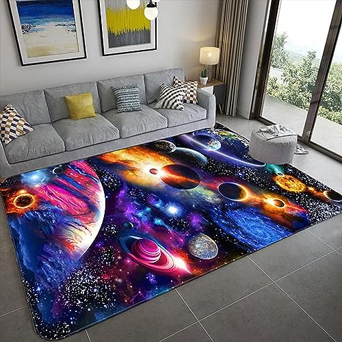 Weltraum-Teppich für Jungen Zimmer, Universum Planet große Fläche Teppich für Jungen Mädchen Schlafzimmer, Outer Space Planet Teppich Galaxy Planet Nebula Erde,H-160x230cm(63x91inch) von NURCIX