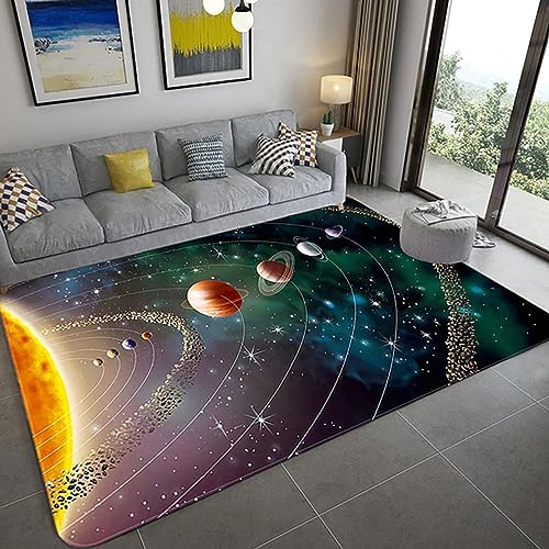 Weltraum-Teppich für Jungen Zimmer, Universum Planet große Fläche Teppich für Jungen Mädchen Schlafzimmer, Outer Space Planet Teppich Galaxy Planet Nebula Erde,L-160x230cm(63x91inch) von NURCIX