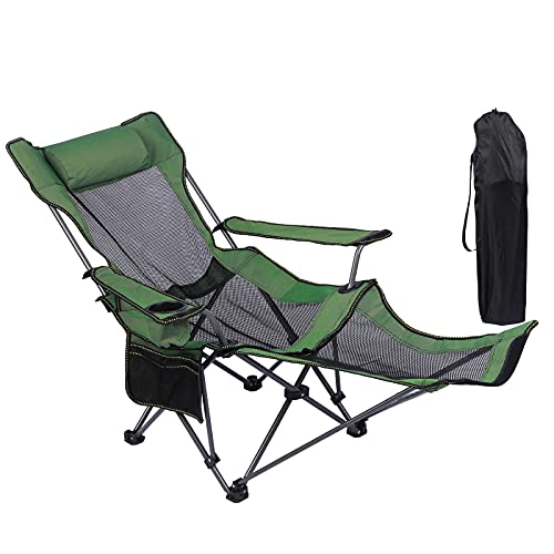NURTUDIS Camping-Lounge-Stuhl, tragbarer Campingstuhl mit Fußstütze, zusammenklappbar, Campingstuhl, Aufbewahrungstasche und Kopfstütze, Netz-Liege, 150 kg Tragkraft (grün) von NURTUDIS