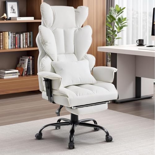 Schreibtischstuhl mit hoher Rückenlehne, ergonomischer Bürostuhl für den Heimgebrauch, großer und hoher Chefsessel aus Kunstleder mit Fußstütze und Verstärker, vielseitige hochklappbare Armlehnen von NURUGURE
