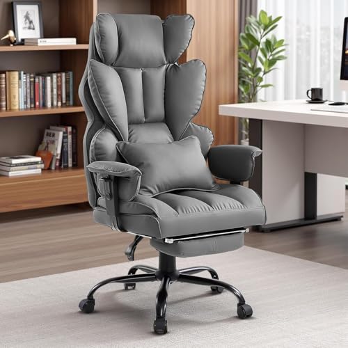 Schreibtischstuhl mit hoher Rückenlehne, ergonomischer Bürostuhl für den Heimgebrauch, großer und hoher Chefsessel aus Kunstleder mit Fußstütze und Verstärker, vielseitige hochklappbare Armlehnen von NURUGURE