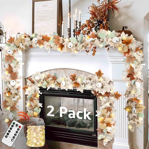 Neutrale Herbstgirlande für Kaminsims, Kamin, 2 Stück, 3,6 m, Herbstlaub-Dekoration für Zuhause, Haustür mit Kürbissen, Ahorn für Bauernhaus, Tisch, Treppe, Veranda, Halloween, Thanksgiving Neutrale Herbstgirlande für Kaminsims, Kamin, 2 Stück, 3,6 m, Herbstlaub-Dekoration für Zuhause, Haustür mit Kürbissen, Ahorn für Bauernhaus, Tisch, Treppe, Veranda, Halloween, Thanksgiving von NUTIKAS