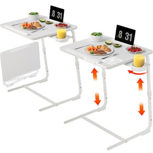 TV-Tabletts 2er-Set – Faltbares TV-Tablett Verstellbare Dinner-Tabletts zum Essen auf der Couch, Holztische, Mate-Ständer, faltbar, weißer Schreibtisch mit Getränkehalter, tragbar von NUTIKAS