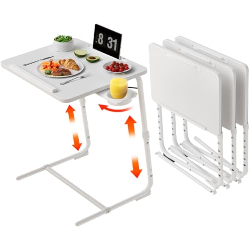 TV-Tabletts 2er-Set – Faltbares TV-Tablett Verstellbare Dinner-Tabletts zum Essen auf der Couch Holztische Mate-Ständer Faltbarer weißer Schreibtisch mit Getränkehalter tragbar von NUTIKAS