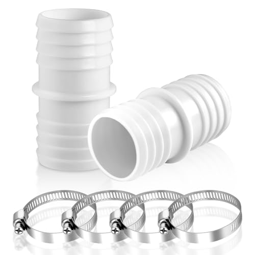 NUTKIT Schlauchverbinder für Poolschlauch 32mm auf 32mm Ø Set, 2er Pack Pool Schlauchadapter mit Schlauchschellen, Doppelschlauchtülle, Poolschlauch Verbinder für Garten, Pool und Aquarium(Weiß) von NUTKIT