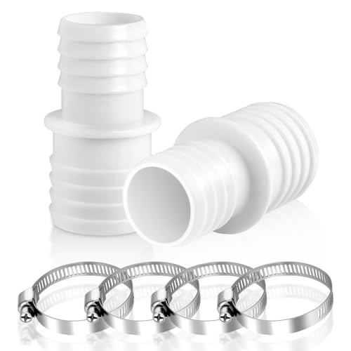 NUTKIT Schlauchverbinder für Poolschlauch 32mm auf 38mm Ø Set, 2er Pack Pool Schlauchadapter mit Schlauchschellen, Doppelschlauchtülle, Poolschlauch Verbinder für Garten, Pool und Aquarium(Weiß) von NUTKIT