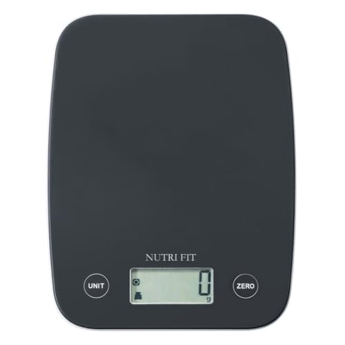 NUTRI FIT Digitale Küchenwaage, elektronische Waage, Multifunktions-Küchenwaage, großes Display, Kunststoffplattform, 5 kg/11 lb-1 g lb.oz fl.oz g ml, AAA-Batterie (Schwarz) von NUTRI FIT