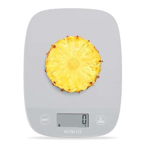 NUTRI FIT Digitale Küchenwaage, ultradünn, elektronische Multifunktionsküchenwaage, großes Display, Kunststoffplattform, 5 kg, Grau von NUTRI FIT