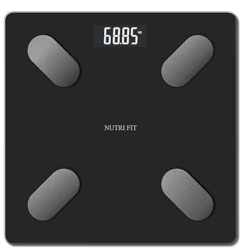 NUTRI FIT Körperfettwaage Intelligente Personenwaage Digitale Waage mit BMI Körperfett Muskelmasse Wasser Körperzusammensetzung Großes LCD-Anzeige,150kg/330lb, 26x26cm-Schwarz von NUTRI FIT