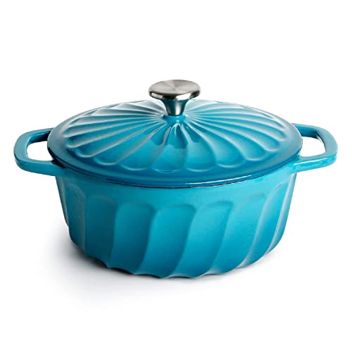 Gusseisen Topf mit Deckel, Rund, Gusseisen Schmortopf 24cm, 3.4L 5kg- Antihaft Emailliert Dutch Oven für Alle Herdplatten(Blau) von NUTRIUPS