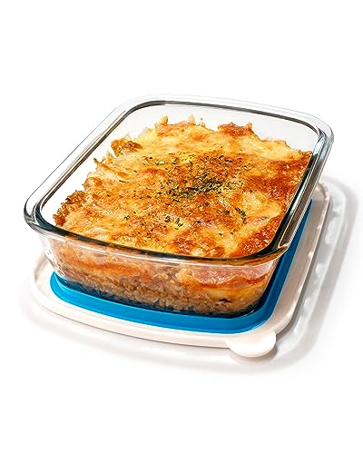 NUTRIUPS Lasagneform aus Glas, rechteckig, 1,25 l, mit BPA-freiem Kunststoffdeckel, 16 x 23 cm, ofenfest von NUTRIUPS