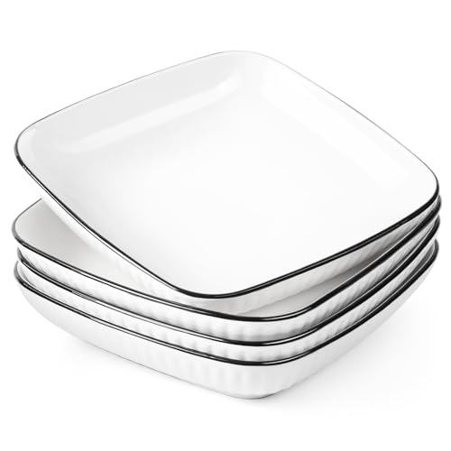 NUTRIUPS 18.8cm Quadratische Nudelteller 4er Set, 700ML Kleine Pastateller, 7.5'' Keramik Pastateller, Weiße Spaghetti Teller für die Küche - Mikrowellen & Spülmaschinenfest von NUTRIUPS