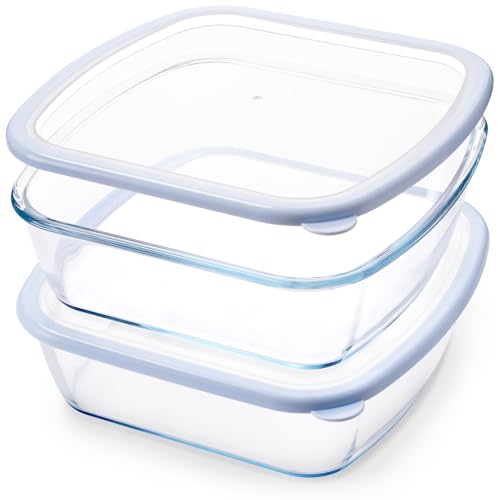 NUTRIUPS 2 Stück 9 x 9 Glas-Backform mit Deckel, 9 x 9 Backform, 2,75 QT große und tiefe Backform für Ofen (Blau, 2 Stück, 2,6 l) von NUTRIUPS