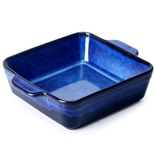 NUTRIUPS 20,8 x 20,8 cm tiefe quadratische Keramik-Backform mit Doppelgriffen – ofenfest, 2 QT Porzellan-Brownie-Pfanne, Steinzeug-Backform (dunkelblau) von NUTRIUPS