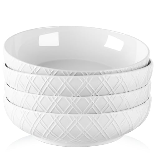 NUTRIUPS 20.6cm Pastateller 4er Set, 1200ML Weiße Nudelteller, Tiefe Pasta Schalen Keramik, Salat Schalen - Mikrowelle & Spülmaschinenfest von NUTRIUPS