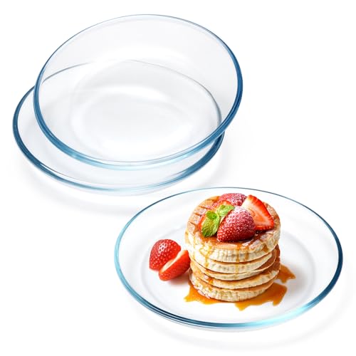 NUTRIUPS 3 Stück 17,8 cm kleine Glasteller, klare Dessertteller aus gehärtetem Glas, Glasteller-Set für Vorspeisen, Obst, Kuchen, Salat, spülmaschinen- und mikrowellengeeignet von NUTRIUPS