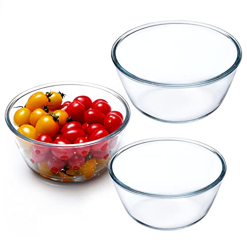 NUTRIUPS 3-teiliges Glasschüssel Set, transparentes Rührschüssel-Set, Salatschüssel Glas Rund Glasschüsseln für die Küche (1L + 1,6 L + 2,1 L) von NUTRIUPS