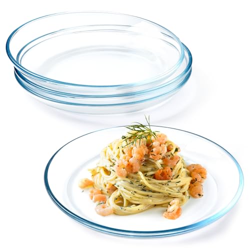 NUTRIUPS 4er Set 25,4 cm Glasteller, Gehärtetes Glas, Glasgeschirr für Pasta, Salat, Spülmaschinenfest und Mikrowellengeeignet von NUTRIUPS