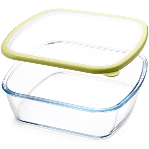NUTRIUPS 9 x 9 Glas-Backform mit Deckel, 9 x 9 Backform, 2,75 QT große und tiefe Backform für Ofen (Gelb, 2,6 l) von NUTRIUPS