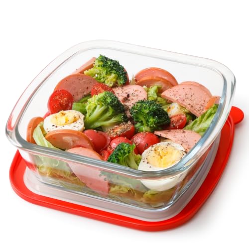 NUTRIUPS Glas-Backform, Lebensmittelbehälter mit Deckel, Lebensmittelaufbewahrung, quadratische Glaskasserolle für Backofen, spülmaschinenfest, Risotto (1L Quadrat,2 Stück) von NUTRIUPS