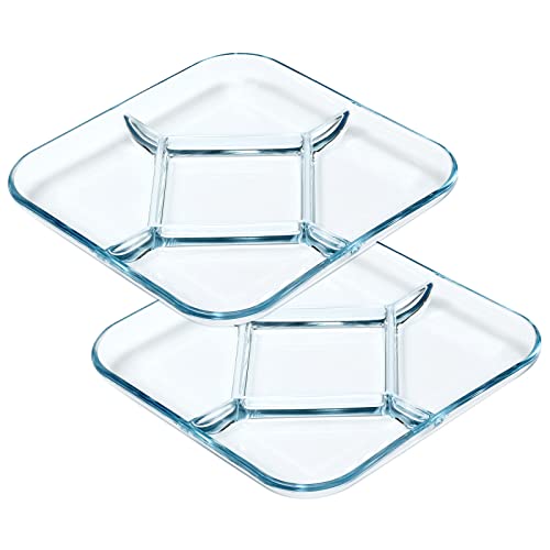 NUTRIUPS Glasscheibe, Portion Platten für Erwachsene, Portionskontrollplatten zur Gewichtsreduktion (23cm*2.8cm Square Divided Plate) von NUTRIUPS